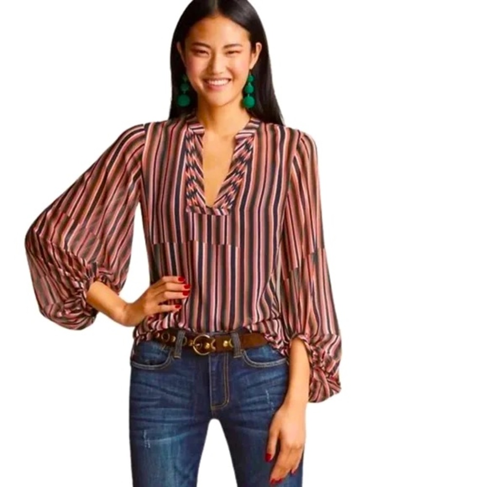 CAbi #5519 The Ultimate Multicolor Stripe Blouse Sheer medium - Picture 1 of 10